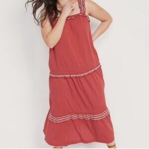 Old Navy Women's Red Tiered Strappy Sleeveless Midi Summer Dress Large Bohemian